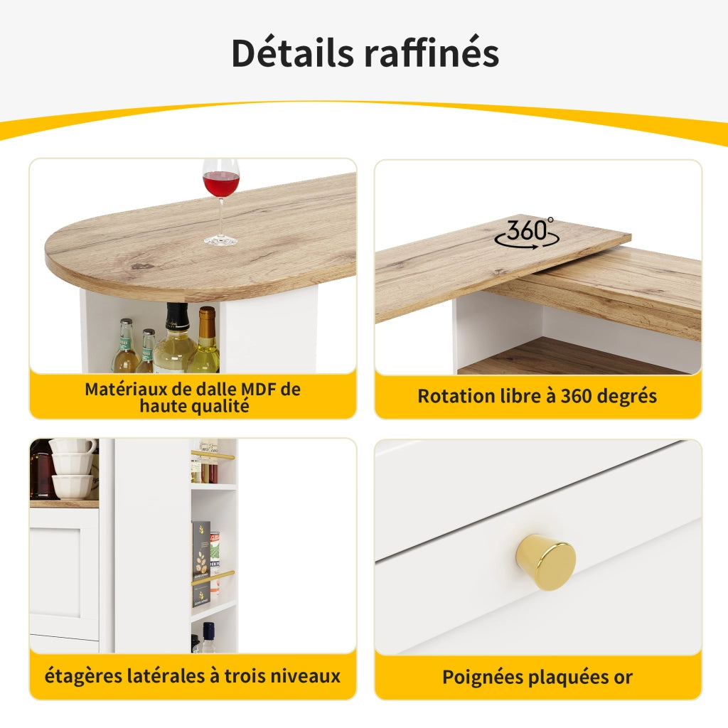 Mobile Contenitore con 4 Cassetti; Ripiani Aperti e Struttura Girevole a 360°; per Soggiorno e Studio; in MDF; Bianco