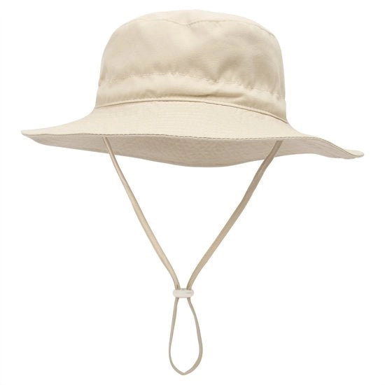 Zonnehoed e zonnebrilla per bambini con protezione UV UPF 50+, cappello da mare con visiera regolabile e bordo largo, modello per bambini XS (44-46cm) - Beige