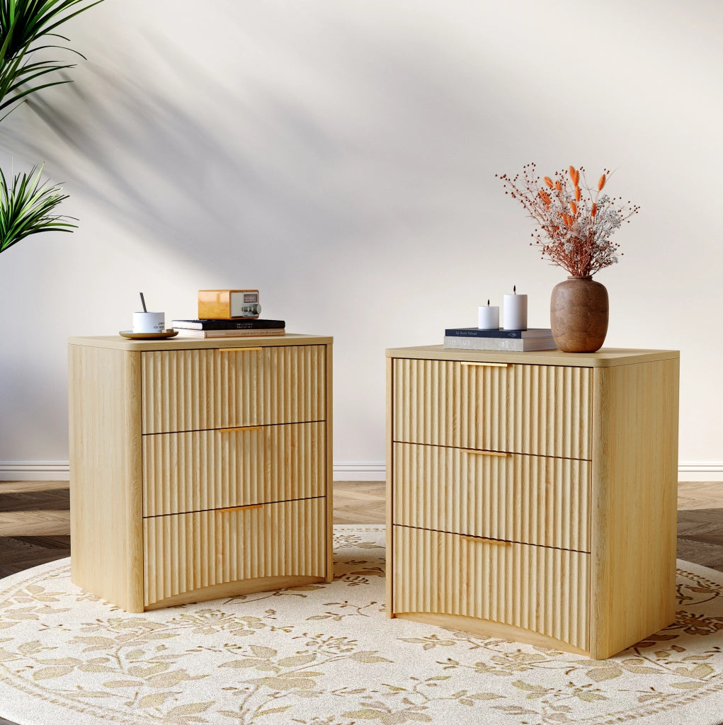 Comodino 58x38x64 cm con 3 cassetti; guide silenziose in MDF; rovere