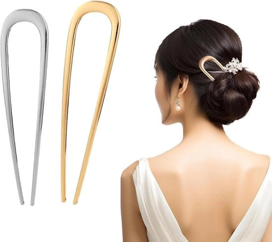 Due clip per capelli a forma di U in metallo con twist francese vintage per chignon, acconciature per matrimoni e capelli alzati