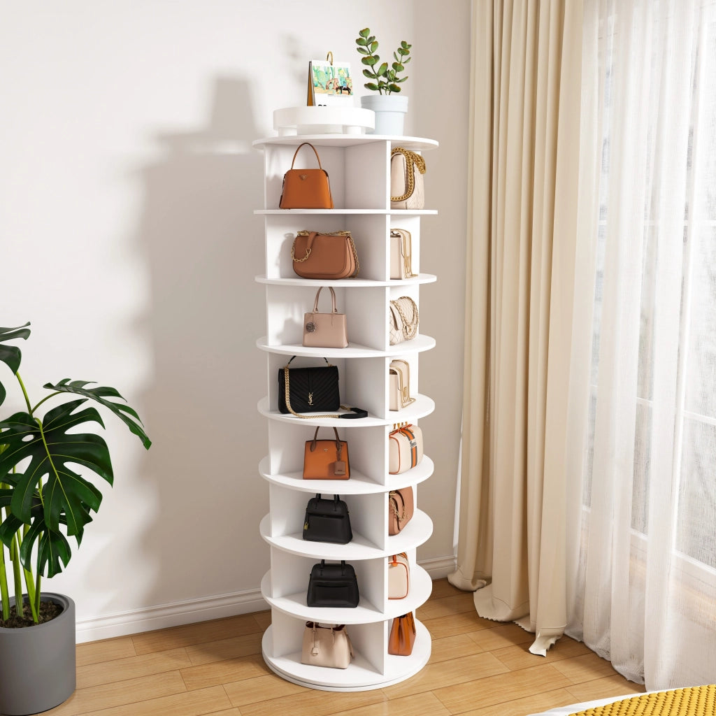 Scarpiera Girevole 360¡ã a Torre ¨C MINIMAL ¨C 8 Ripiani, 32 Paia, Bianco