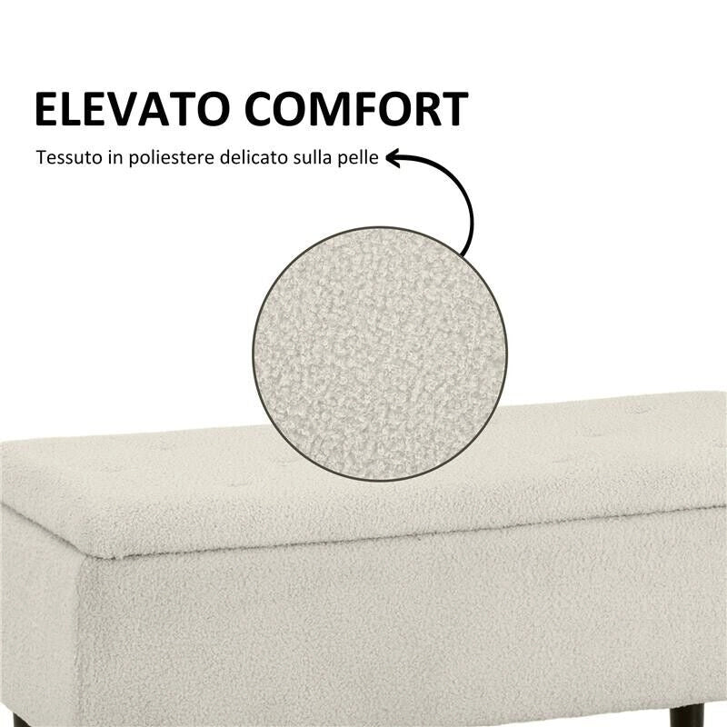 PANCA FONDOLETTO CON VANO CONTENITORE DA 47L E RIVESTIMENTO BOUCLÉ, 95X38X45 CM, BEIGE