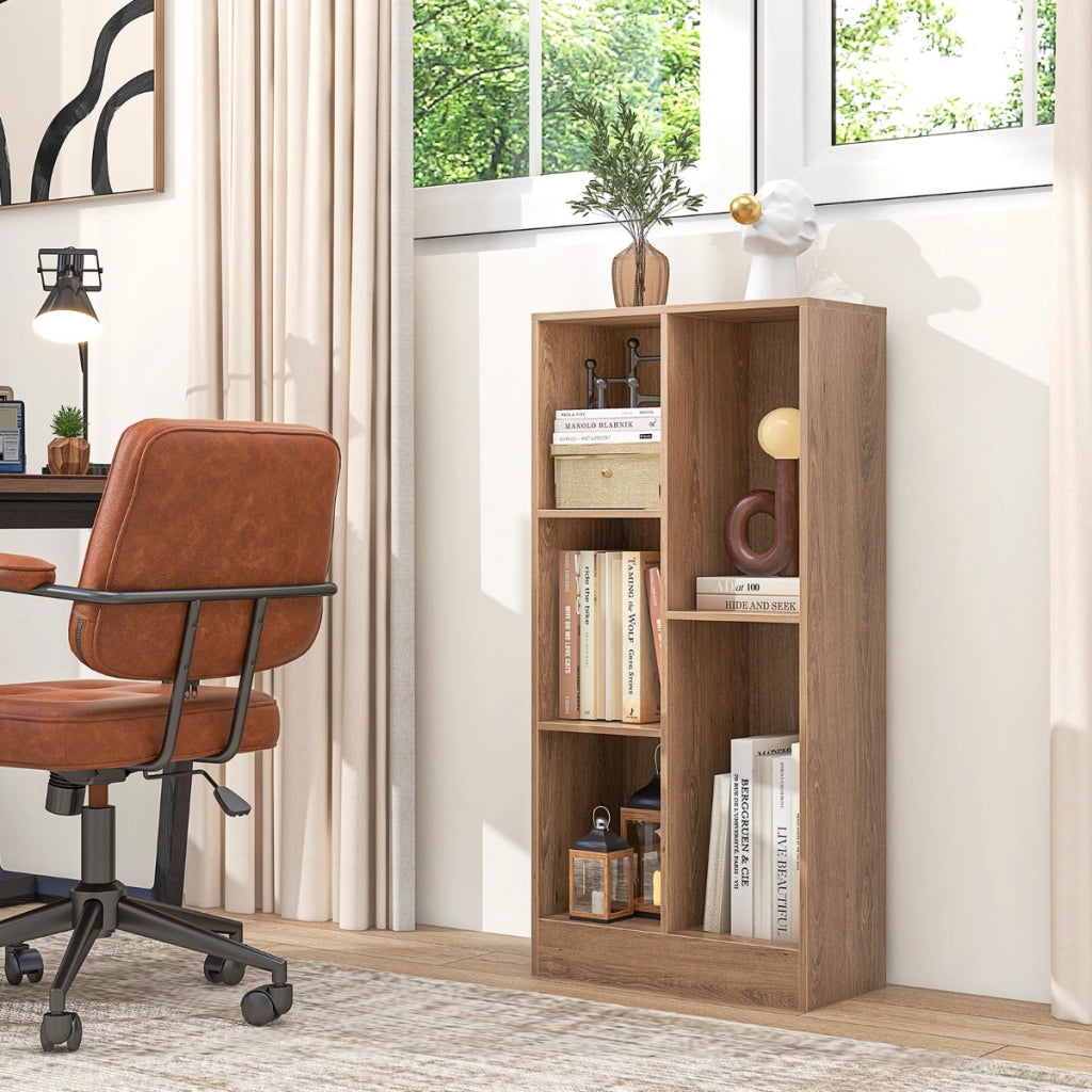 Libreria a 5 cubi con 2 kit antiribaltamento, Organizzatore di stoccaggio autoportante a 3 livelli in legno Naturale-Librerie
