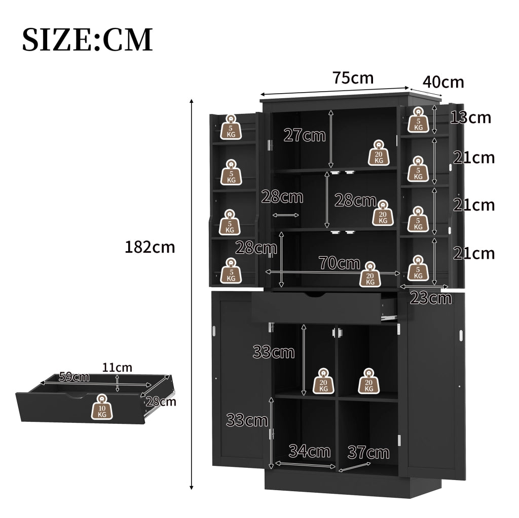 Credenza alta multifunzione 182x75x40 cm in MDF nero