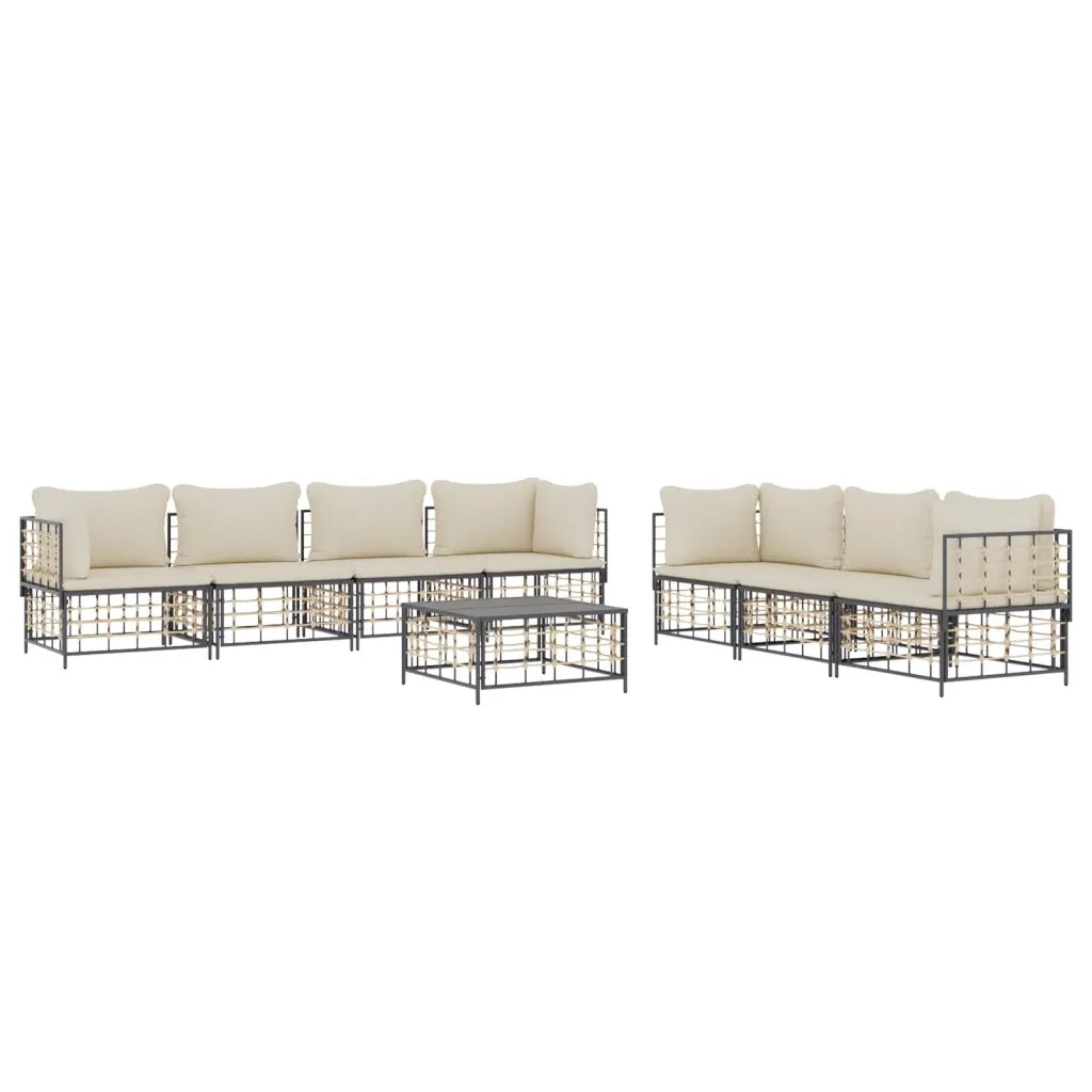Set Divani da Giardino 8 pz con Cuscini Antracite in Polyrattan 3186706