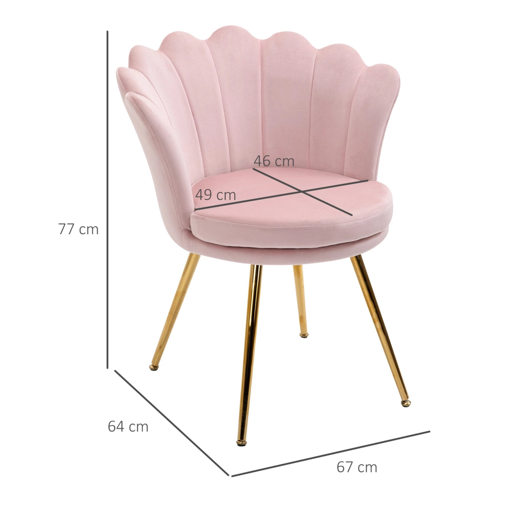 Poltrona da Salotto a Conchiglia Stile Vintage in Velluto con Gambe Dorate Rosa
