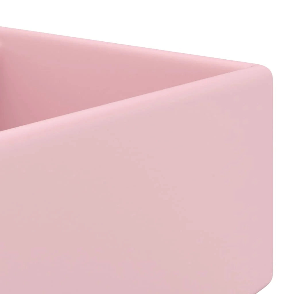 Lavabo quadrato di lusso con troppopieno lavabo da appoggio lavabo da bagno stanza da trucco casa 41 x 41 cm ceramica rosa opaca 02_0002686
