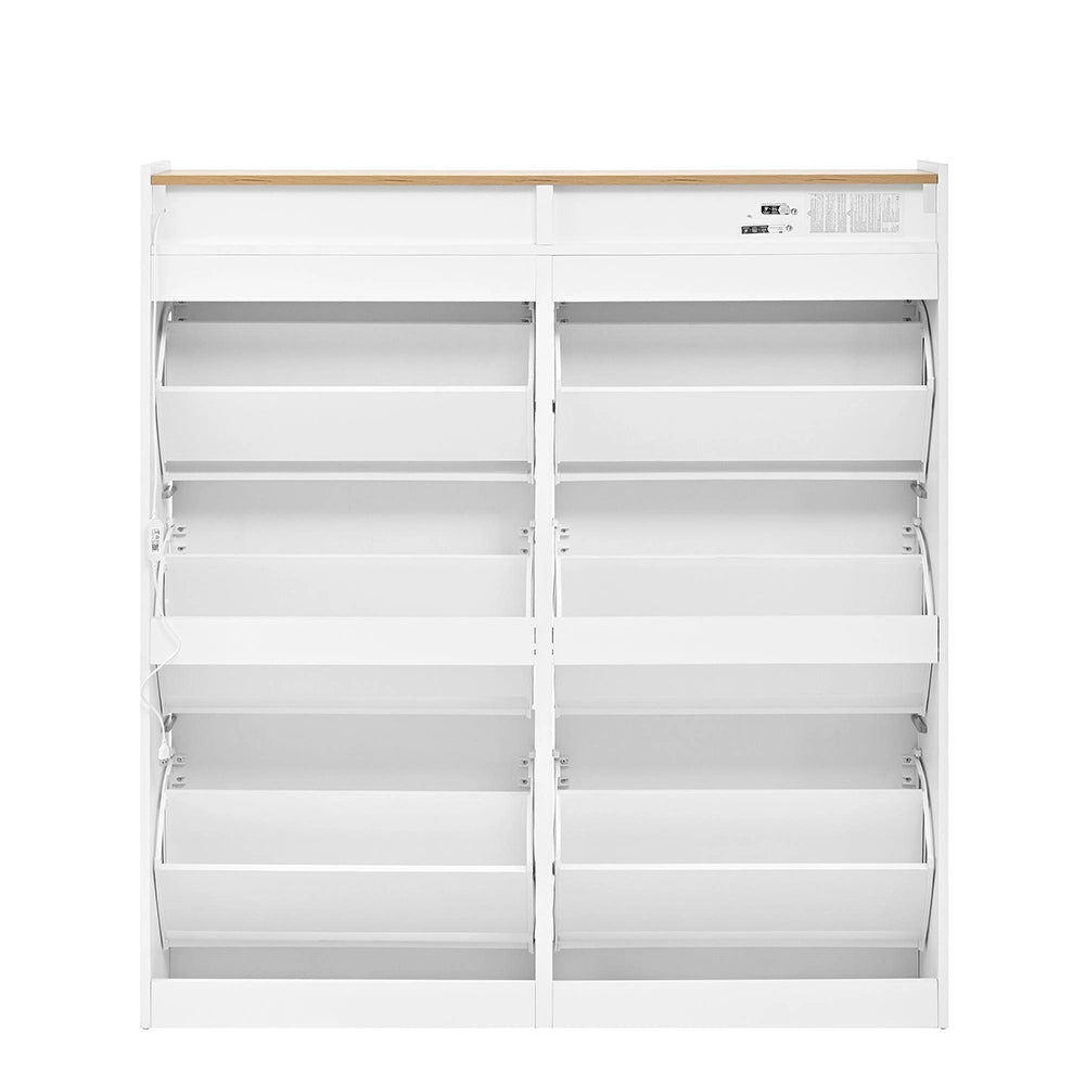 Scarpiera moderna con LED - Xylo - 120x130x24 cm - Bianco naturale - 6 scompartimenti a ribalta