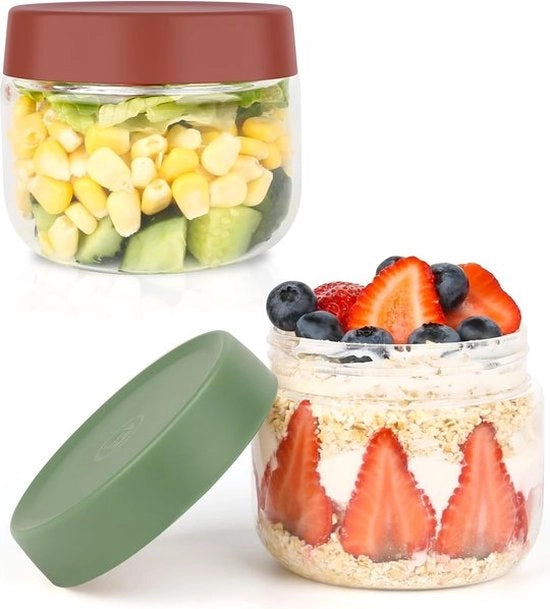 Pentola per Overnight Oats - Bicchiere per Muesli - Bicchiere di Mason - Overnight Oats - Avena - 2 pezzi - Da non perdere per la tua colazione!