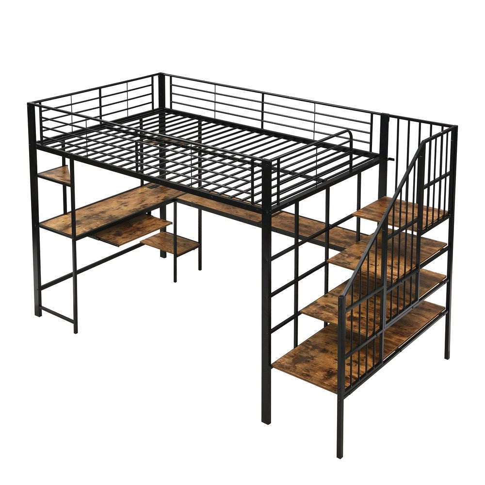 Letto a soppalco ¨C Minimal ¨C nero metallo 120x200cm con scrivania