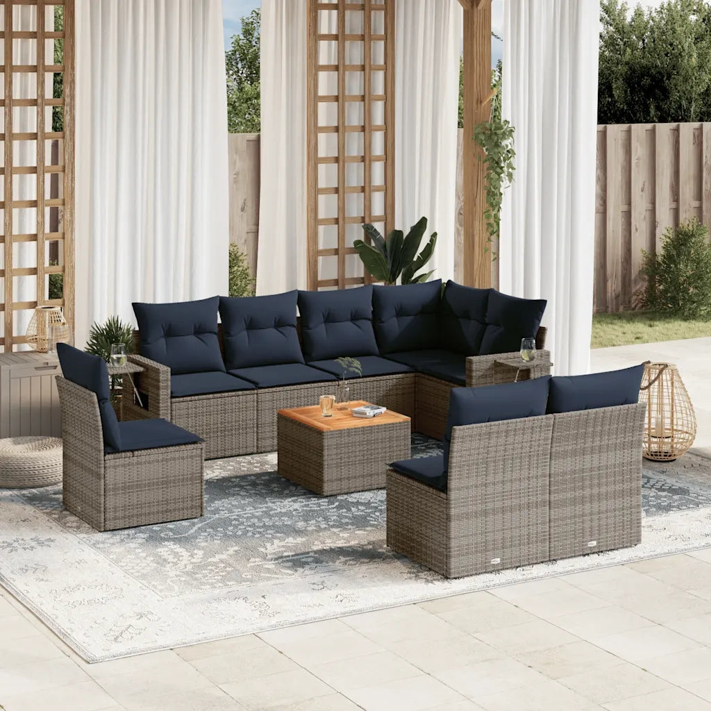 Set Divani da Giardino 9 pz con Cuscini Grigio in Polyrattan 3224605