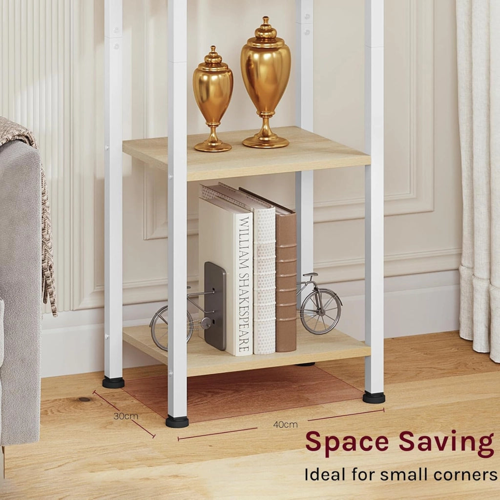Libreria a 6 Ripiani, Scaffale con 4 Ganci Industriale, Scaffale a Scala in MDF e Metallo per Soggiorno, Cucina, Studio, Ufficio,Bianco,40x30x187cm RGB931hov