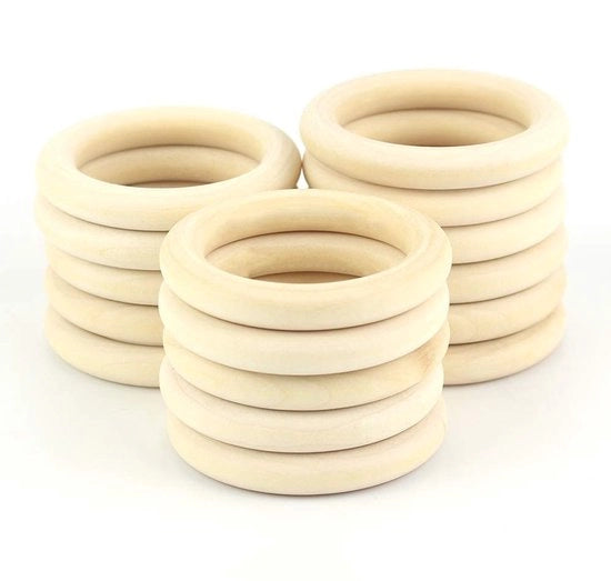 Set di anelli in legno - multifunzionale - con 16 pezzi - legno naturale - 6,8 cm