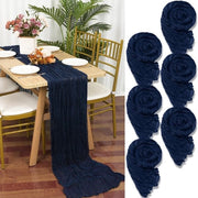 Set da tavola 6 pezzi, 90 x 300 cm, tessuto in nylon, colore blu scuro, con stoffa in nylon blu chiaro.
