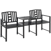 Panchina da Giardino con Tavolino 2 Posti ¨C zephmum ¨C Nero 165x56x85.5cm