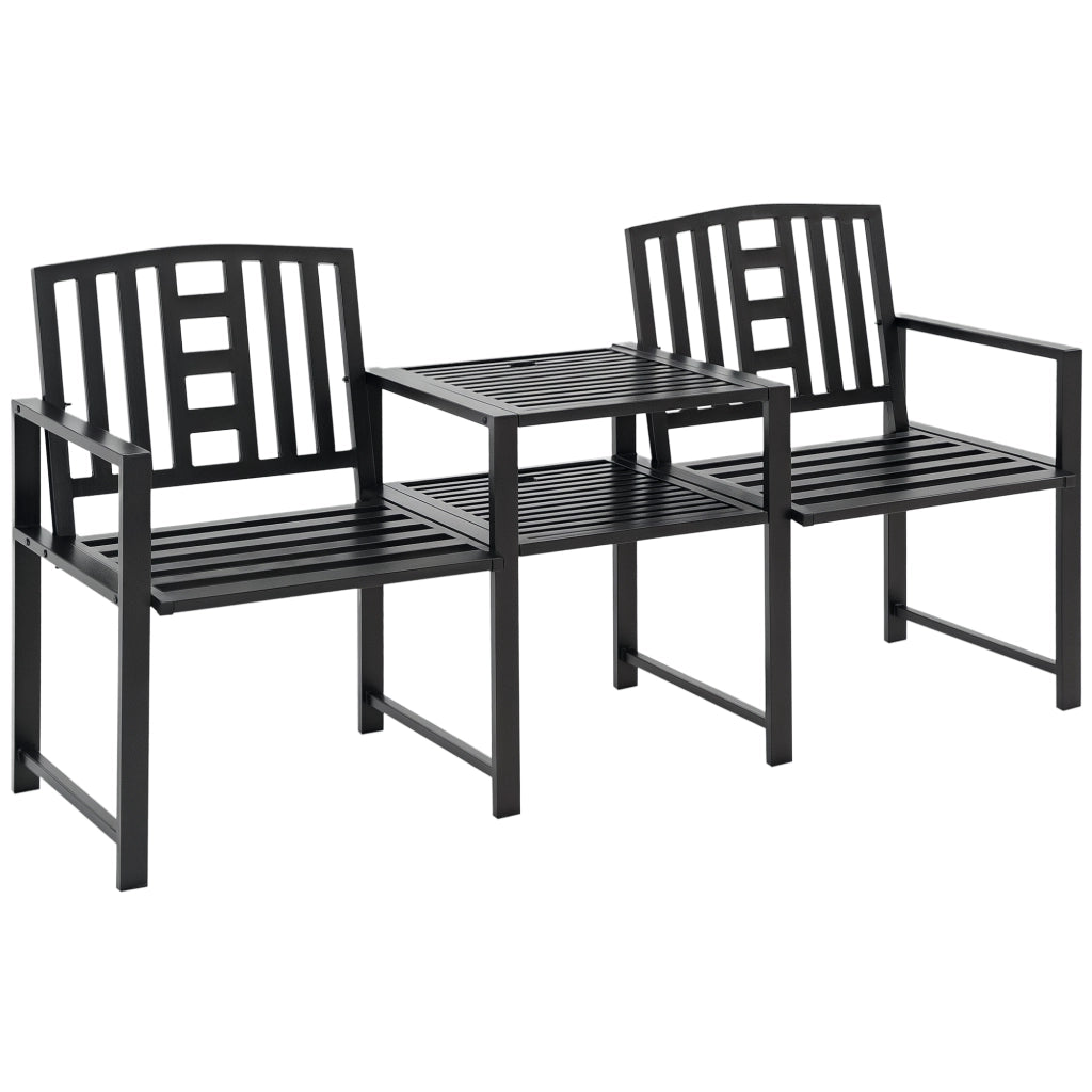 Panchina da Giardino con Tavolino 2 Posti ¨C zephmum ¨C Nero 165x56x85.5cm