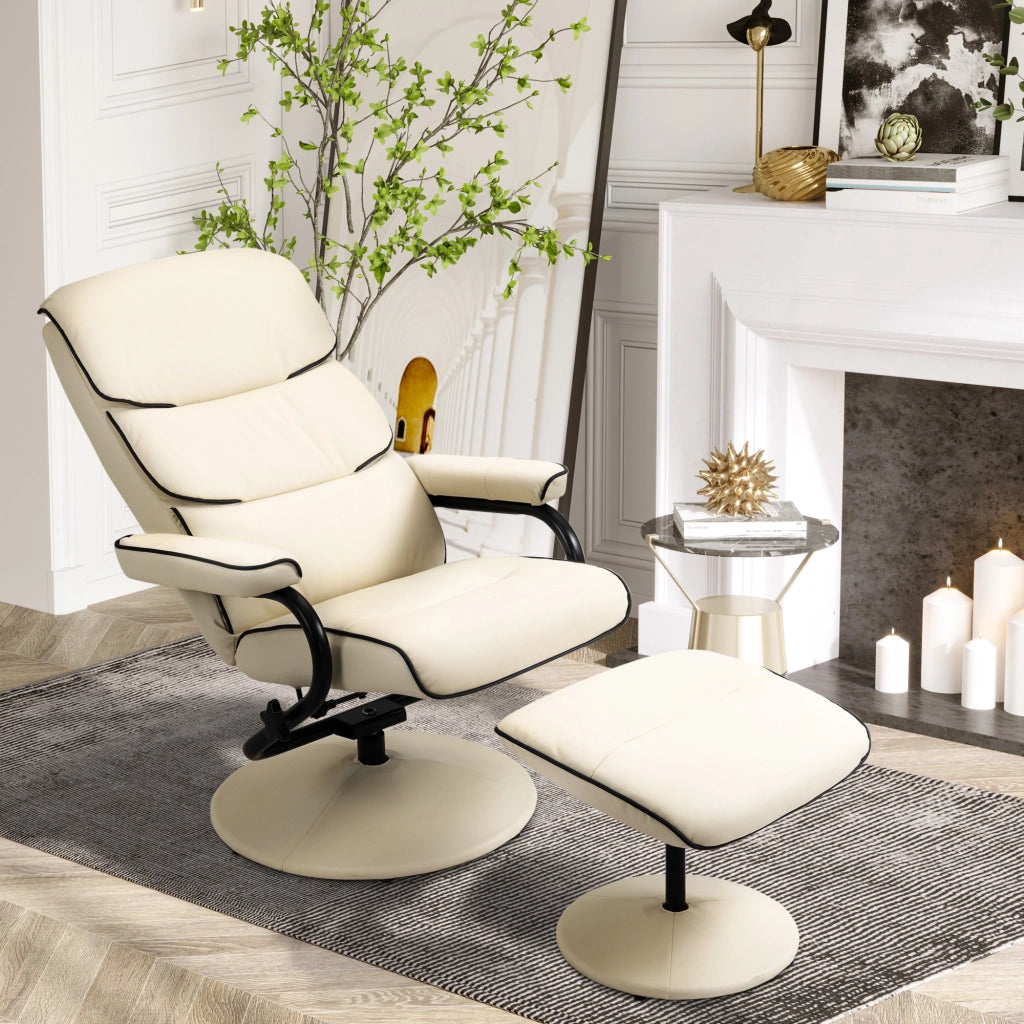 Poltrona relax reclinabile girevole con pouf ¨C zephmum ¨C crema