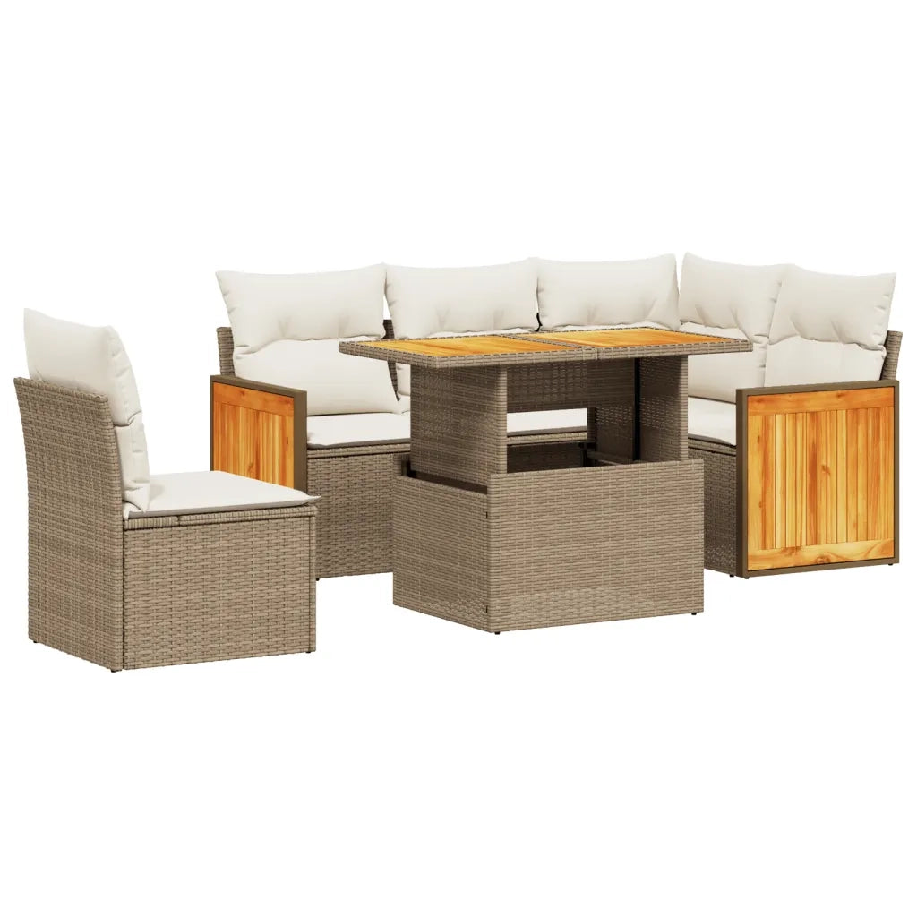 Set Divano da Giardino 6 pz con Cuscini Beige in Polyrattan 3273963