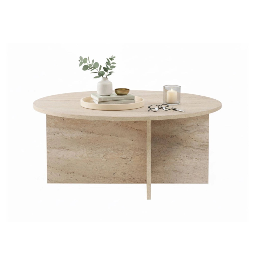 Simbario, Tavolino da Salotto Forma Rotondo, 90x90x40h cm Bianco Marmo