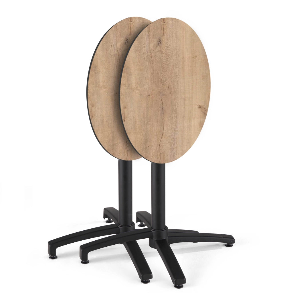 Oviala - Tavolo da giardino diam 60cm inclinabile allu e HPL quercia naturale