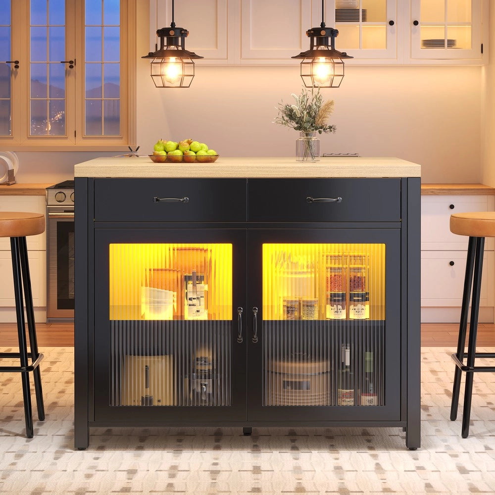 Tavolo da Bar con Piano in Legno e Striscia LED ¨C Xylo ¨C Nero, Altezza Regolabile