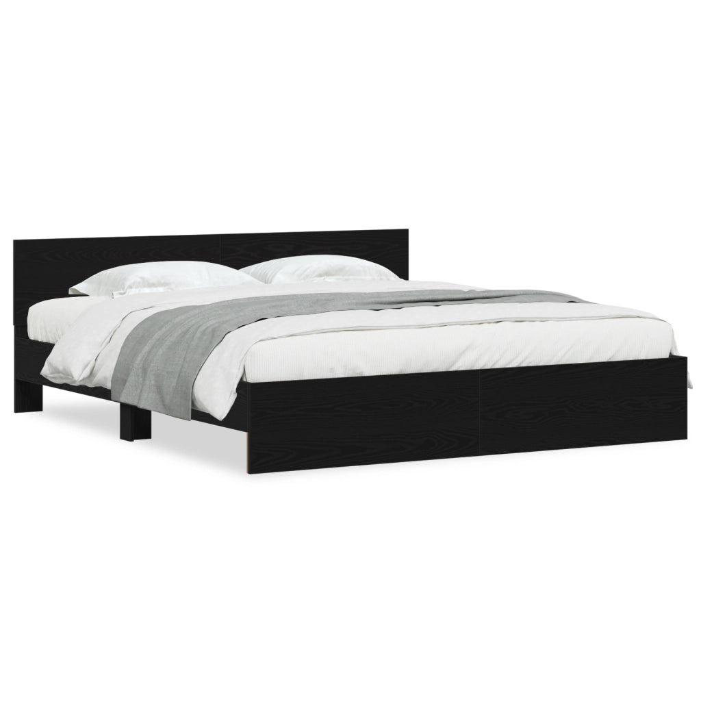 Struttura letto con testata rovere nero 180x200 cm legno ingegnerizzato