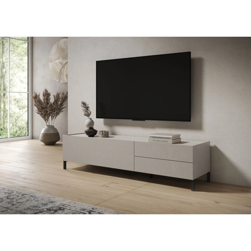 Porta TV moderno 1 ribalta/2 cassetti 160x42x40 cm Solaria - Cashmere