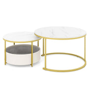 Set di 2 tavolini rotondi da caffè 80 x 48,5 cm e 60 x 40 cm pratici e modulari creano un'atmosfera accogliente realizzati in metallo bianco 20_0017719