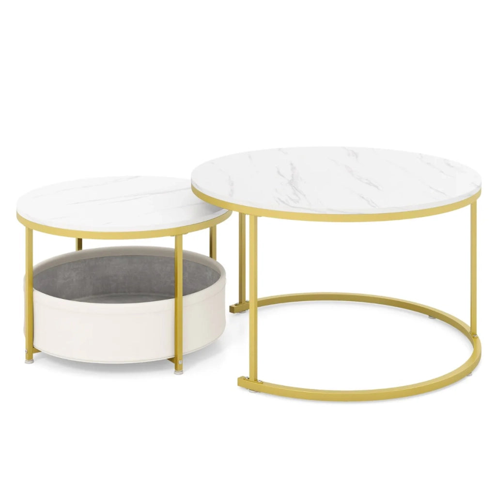 Set di 2 tavolini rotondi da caffè 80 x 48,5 cm e 60 x 40 cm pratici e modulari creano un'atmosfera accogliente realizzati in metallo bianco 20_0017719