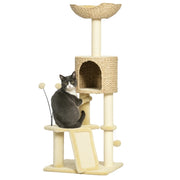 Arbre ¨¤ chat con piattaforme, cesta e pompon ¨C zephmum ¨C beige 116 cm