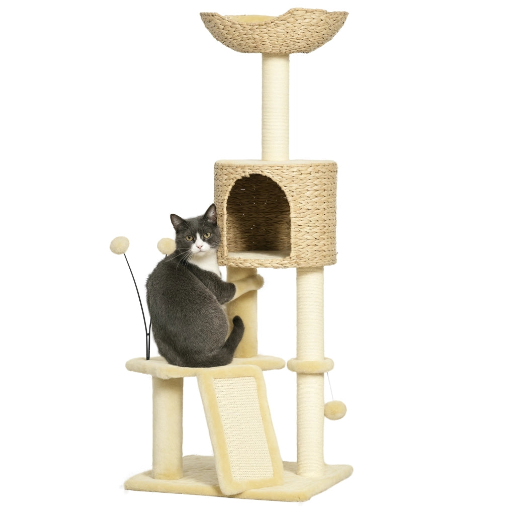 Arbre ¨¤ chat con piattaforme, cesta e pompon ¨C zephmum ¨C beige 116 cm