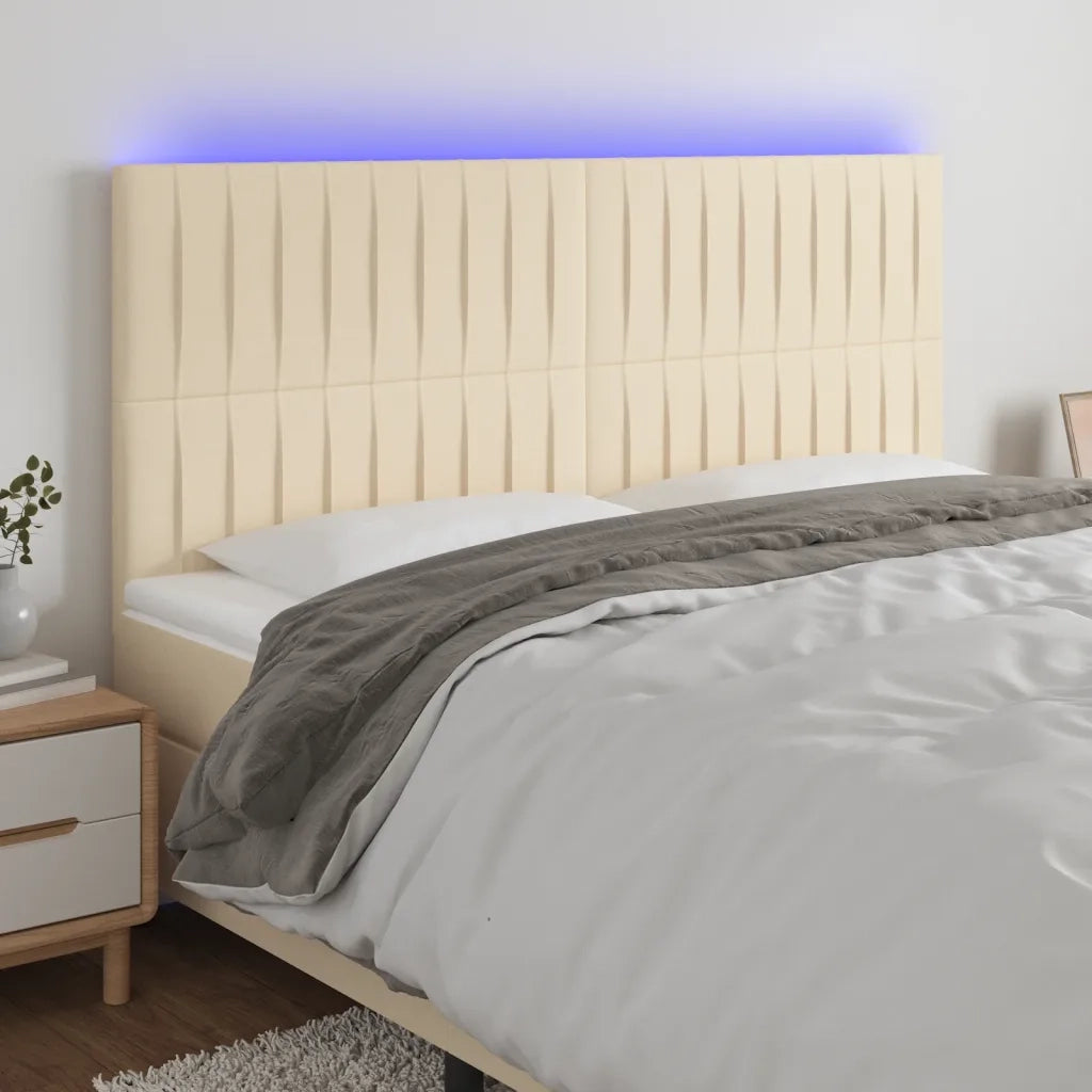 Testiera | Testata a LED crema 200x5x118/128cm in Tessuto
