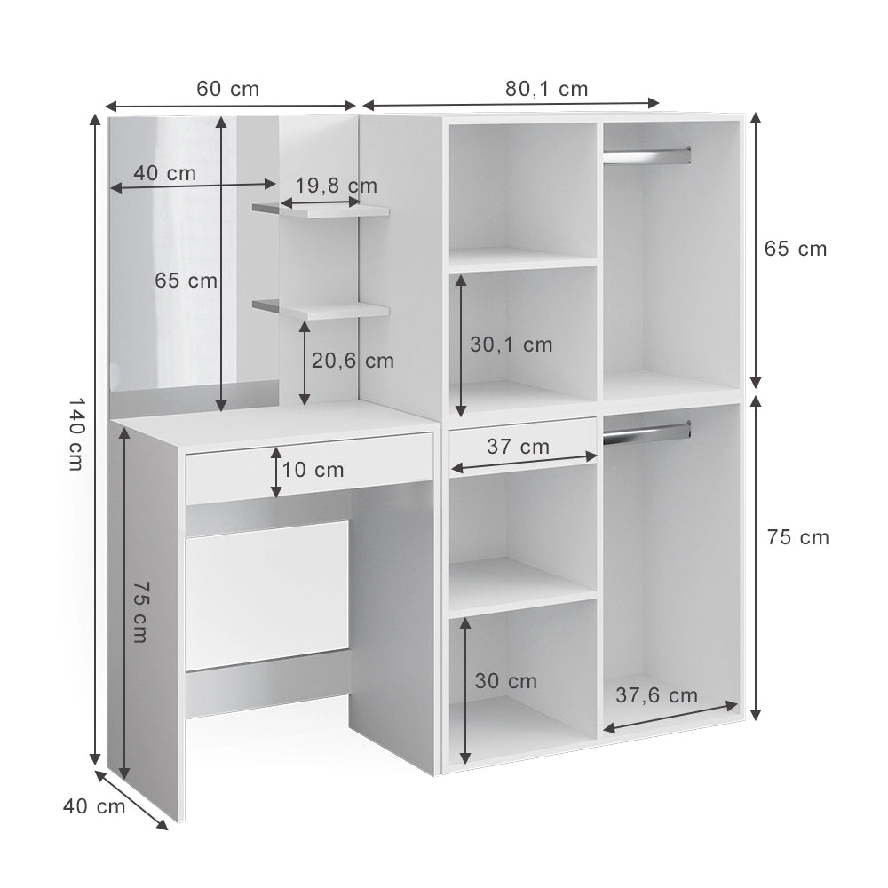Vicco Tavolo da toeletta Bianco 140 cm con armadi