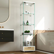 Vetrina con cassetti e LED a 13 colori in MDF e vetro bianco con 4 ripiani e ruote 167 × 42,5 × 36,5 cm