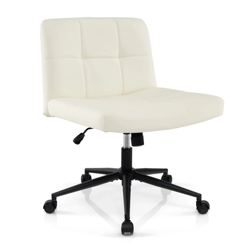 Sedia a crociera con ruote seduta a U, Sedia da ufficio a gambe incrociate rivestita in pelle PU Beige-Sedie da ufficio