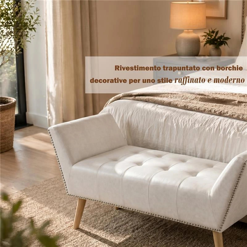 PANCA IN SIMILPELLE CON GAMBE LEGNO 117 X 40 X 60 CM IN COLORE BIANCO