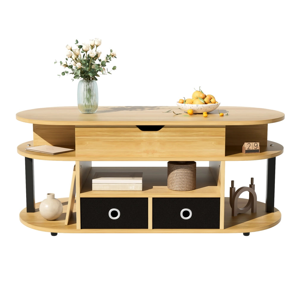 Tavolino da salotto con funzione sollevabile 105 x 50 x 45/60 cm; effetto legno e nero