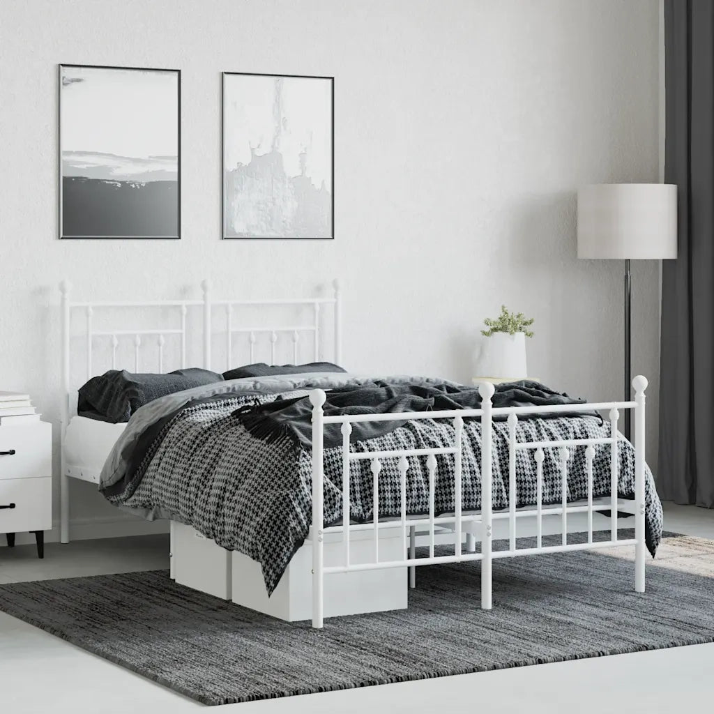 Giroletto con Testiera e Pediera Metallo Bianco 120x190 cm 353601