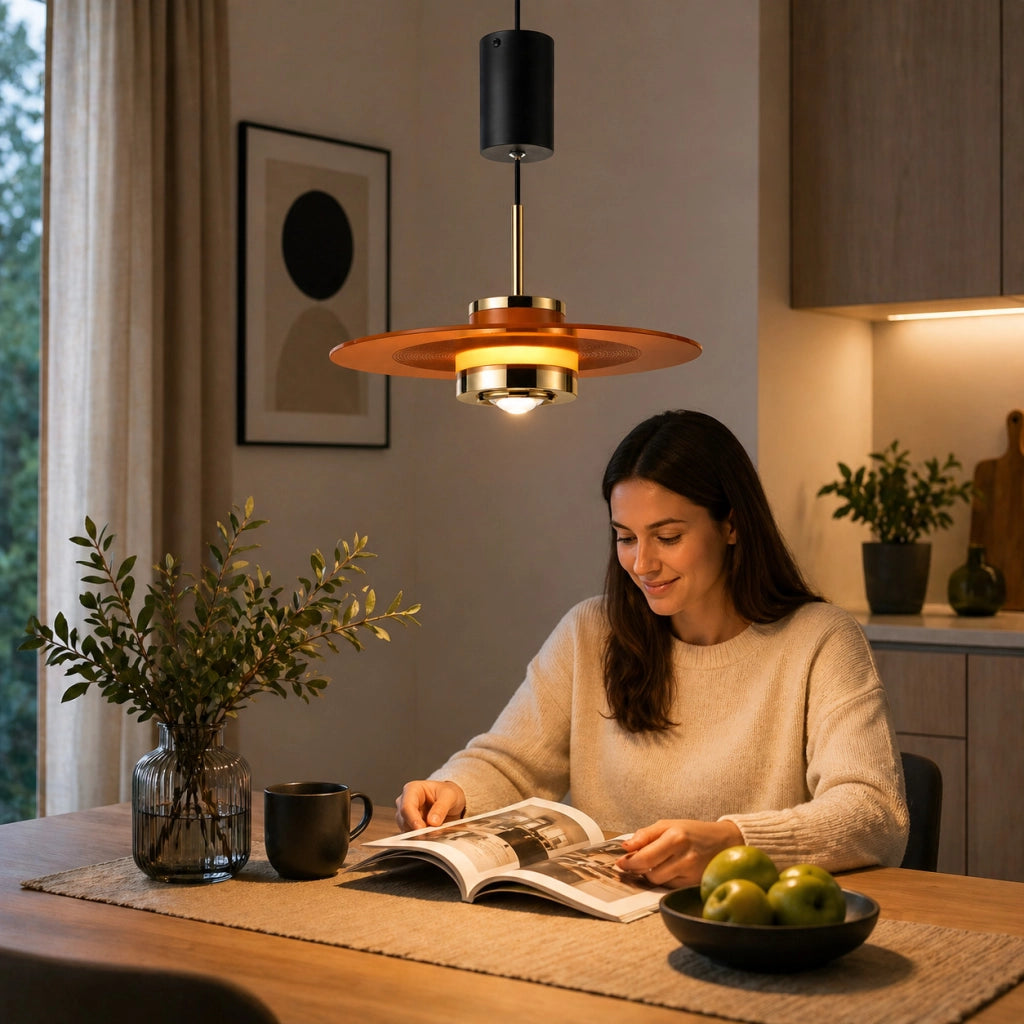 LAMPADARIO LED SOSPENSIONE MODERNO ROSSO E ORO DESIGN MINIMAL DIMMERABILE LP025