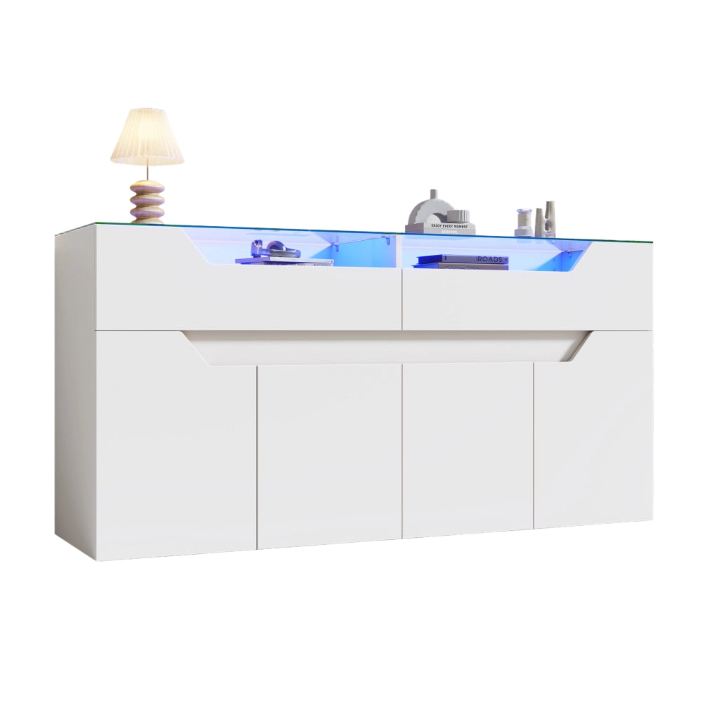 Credenza con 2 cassetti e illuminazione LED per soggiorno in MDF bianca