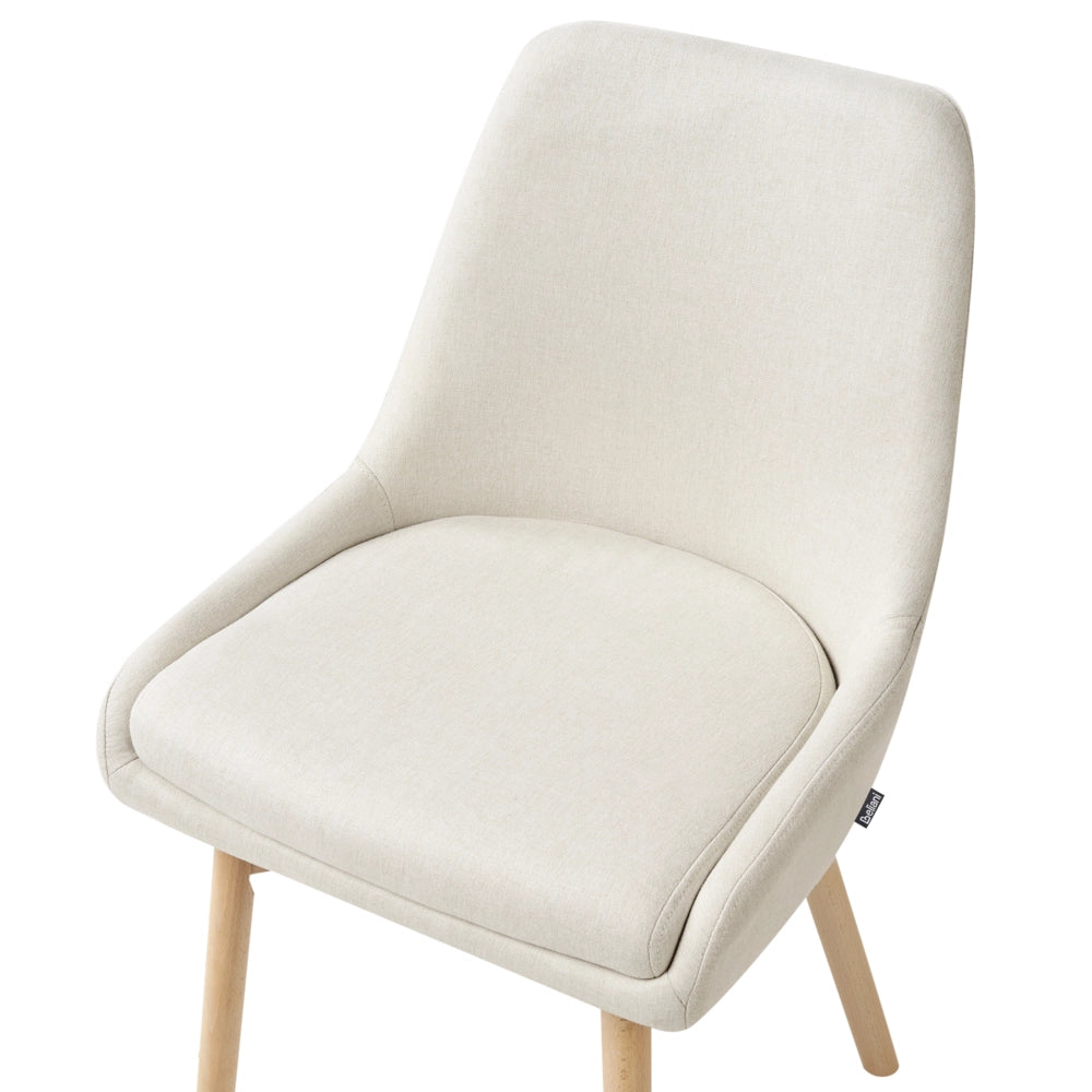 Set di 2 Sedie da Pranzo Gambe in Legno e Tessuto bianco sporco  Sedile spesso imbottito