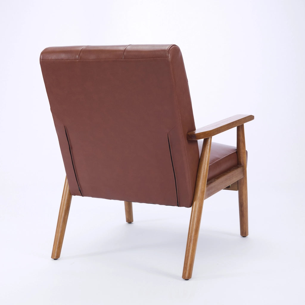 Poltrona Lounge in Pelle Vera ¨C Xylo ¨C Marrone, Braccioli Noce, Gambe in Legno