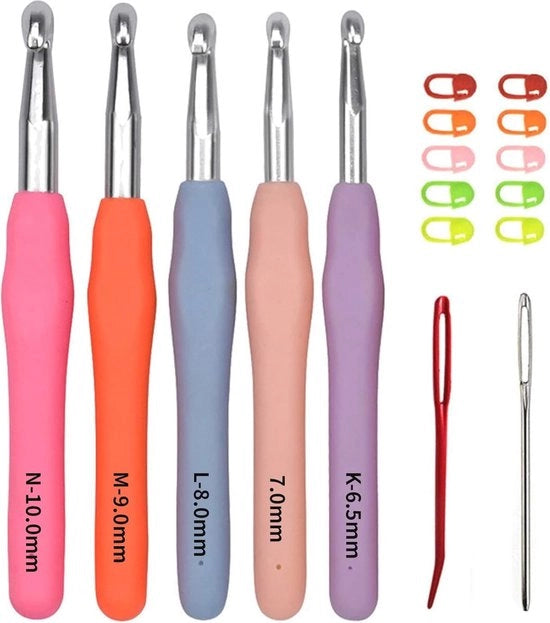 Set di Aghi da Maglia con Maniglie Soffici - Dimensioni 6,5mm a 10,0mm e Marcature di Punto