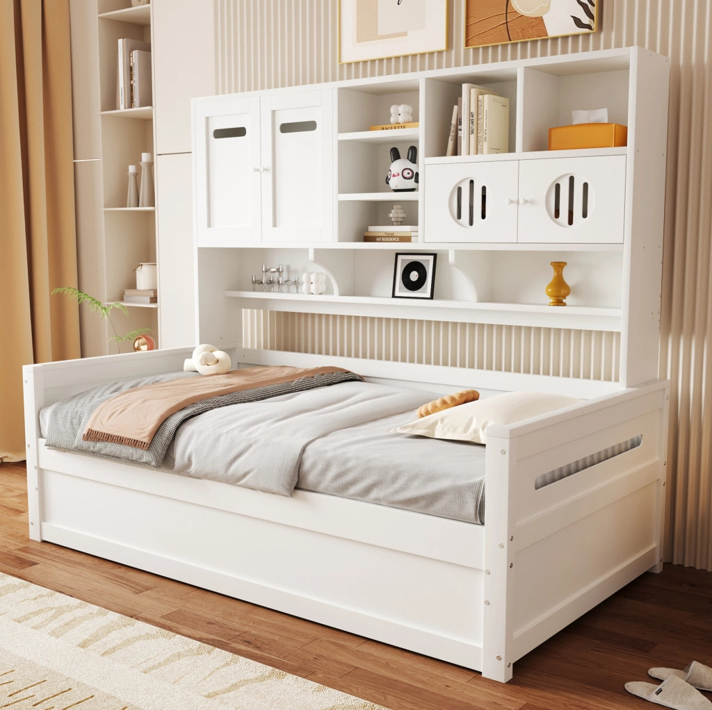 Letto singolo multifunzionale 90x200 cm con contenitore idraulico e vani portaoggetti
