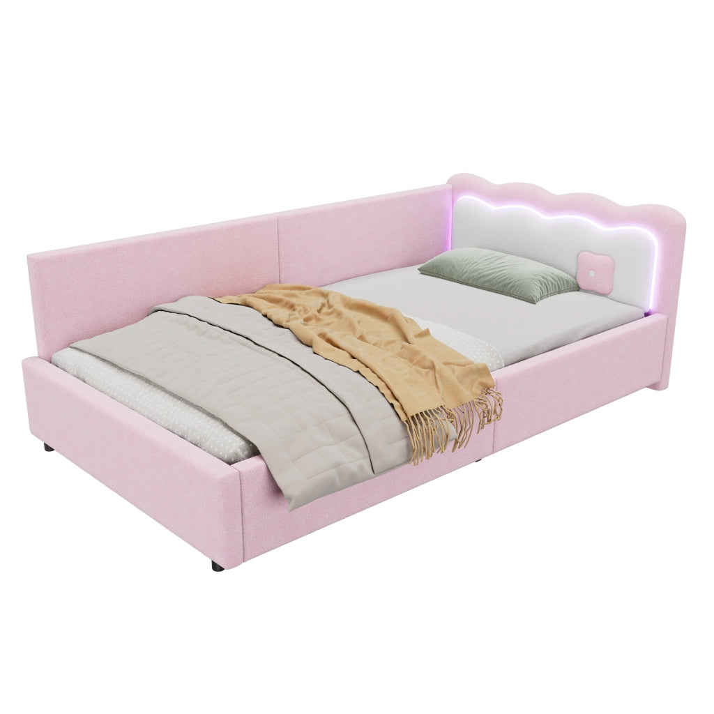 Letto giorno con luce LED velluto rosa 90x200 cm
