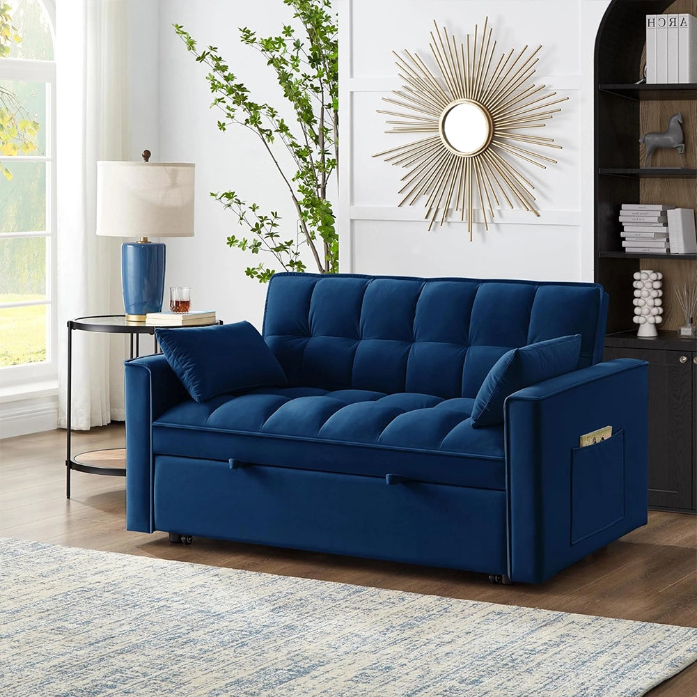 Divano Letto Apribile Reclinabile 3 Posizioni con Rivestimento in Velluto Blu