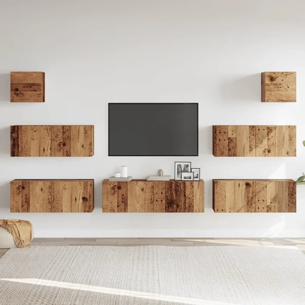vidaXL Set Mobile TV 7 pz Montato a Parete Legno Antico in Truciolato