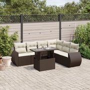 Set Divani da Giardino 7 pz con Cuscini Marrone in Polyrattan