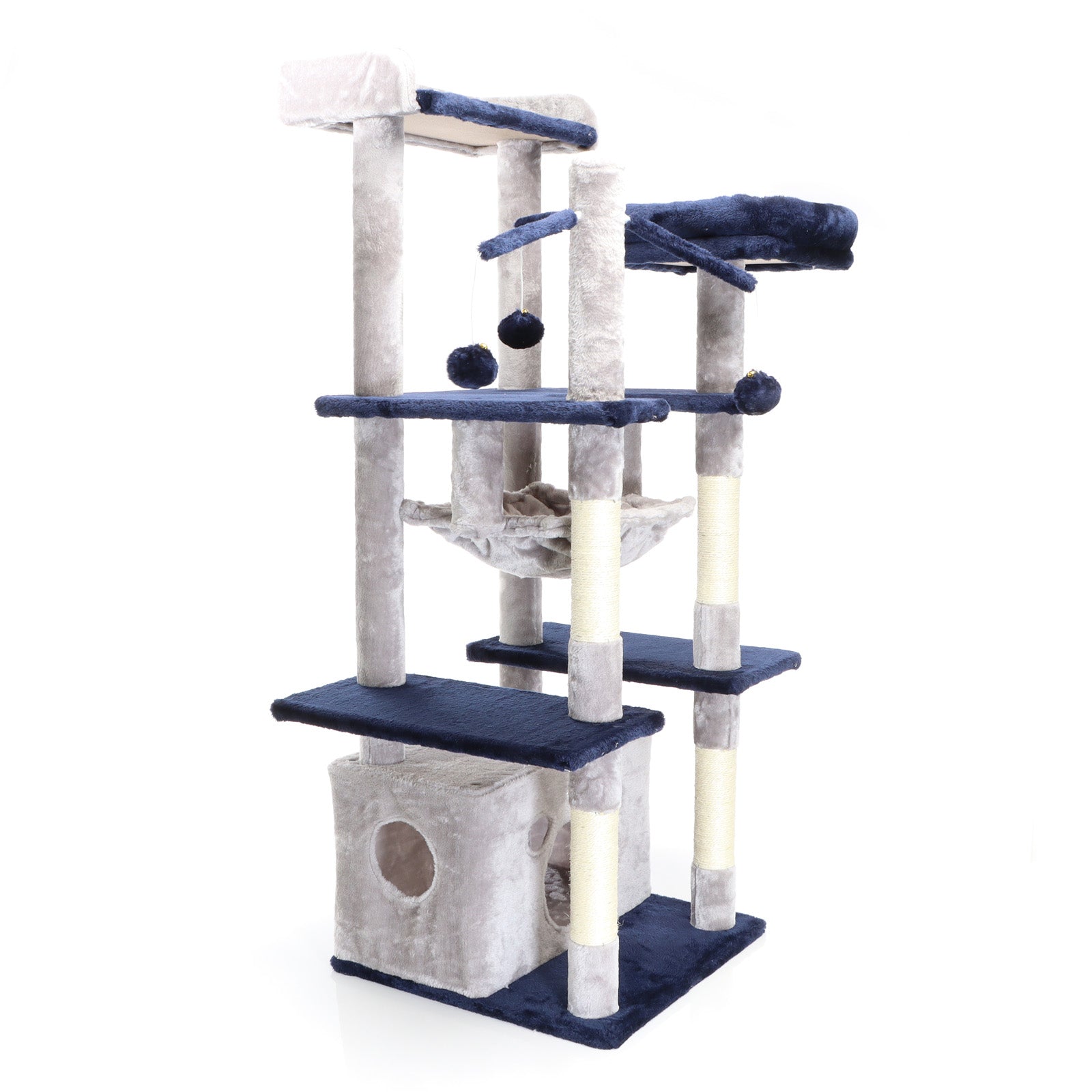 Fudajo Albero tiragraffi per gatti 134cm grigio chiaro, con casetta e amaca