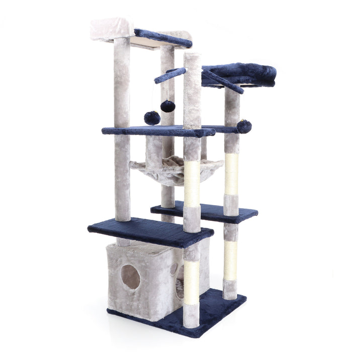 Fudajo Albero tiragraffi per gatti 134cm grigio chiaro, con casetta e amaca